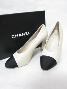 【送料込】 CHANEL シャネル ウエアー 靴 パンプス ベージュ×ブラック バイカラー メタルココマーク size38C 24.5cm ハイブランド/952720