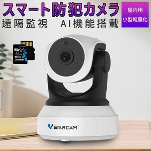 防犯カメラ 屋内用 C24 100万画素 SDカード32GB同梱 AI機能搭載 ONVIF対応 WIFI 遠隔監視 ネットワーク カメラ PSE 技適「C24/SD32.A」