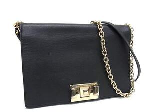 1円 ■美品■ FURLA フルラ ミミ レザー チェーン クロスボディ ショルダーバッグ 斜め掛け 肩掛け レディース ブラック系 FE6870