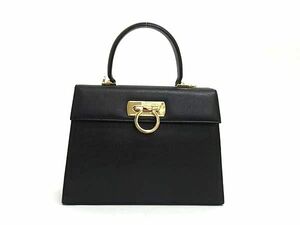 1円 ■美品■ Salvatore Ferragamo フェラガモ AF-21 2181 ガンチーニ レザー ワンハンドル ハンドバッグ レディース ブラック系 FJ1406