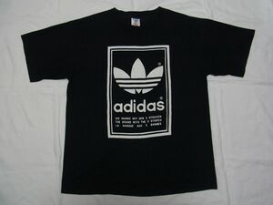 ☆ 90s USA製 adidas アディダス ビッグ トレフォイル Tシャツ sizeL 黒 ☆古着 反転 プリント UK ロック ビンテージ オールド 80s