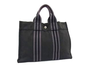 1円 HERMES エルメス フールトゥPM キャンバス シルバー金具 ハンドバッグ トートバッグ レディース メンズ グレー系 BM4987