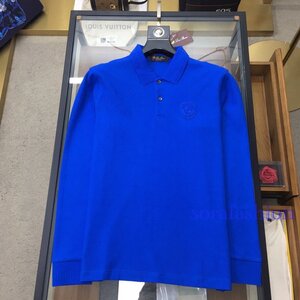 Loro Piana　ロロピアーナ メンズポロシャツ 長袖Tシャツ トップス ブルー Mサイズ 紳士服 カットソー　カノコ　コットン