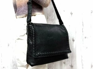 極美品 BOTTEGA VENETA ボッテガヴェネタ チェルボ イントレチャート ショルダーバッグ バッグ レザー 黒 A4収納可 メンズ 77835