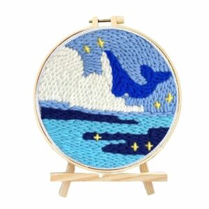 ★ガイド付き|パンチニードル専用|キット|クジラ柄|刺繍枠★ 手芸/簡単/初心者/刺しゅう/ニードルパンチ/刺繍専用布 [匿名配送 毎日発送]