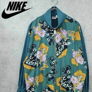 90s ナイキ NIKE 希少 ナイロンジャケット 花柄 グリーン XXL 古着