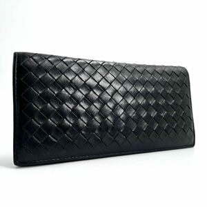 1円《 美品・最高級 》BOTTEGA VENETA ボッテガヴェネタ 長財布 イントレチャート 二つ折り メンズ ビジネス シリアルあり 正規品 ブラック