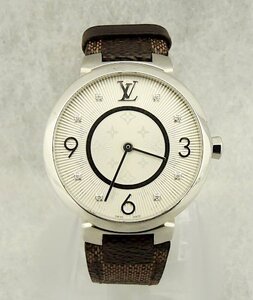 LOUIS VUITTON Q13MJ ルイヴィトン タンブールスリム 33mm レディース 8Pダイヤ Quartz ダミエ ホワイトシルバーカラー 中古 箱なし