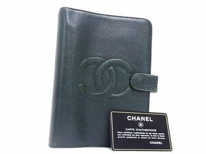 1円 CHANEL シャネル ココマーク キャビアスキン 6穴式 手帳カバー スケジュール帳 メンズ ブラック系 FC7983