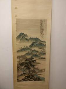 【模写】【博宝】〈胡公寿〉『山水』 中国画家 中國書画　巻物　大幅掛軸（肉筆掛軸：描かれた物）設色紙本－立軸　