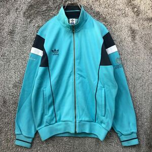 デサント製 adidas アディダス 90s 90年代 トラックジャケット ジャージ サイズO ブルー 青 メンズ トップス 最落なし （L3）