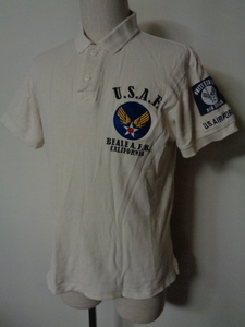 ヒューストン 鹿の子 ポロシャツ ワッペン 刺繍 HOUSTON 白 半袖 U.S.A.F. ワッペン ロゴ 半袖 ミリタリー 
