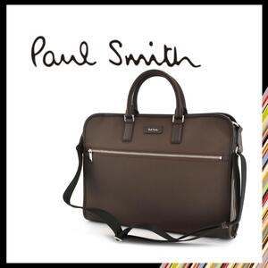 ○★新品 未使用 Paul Smith シャドーストライプ 定番ブリーフケース ブラウン PSN670○●