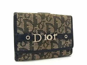 ChristianDior クリスチャンディオール トロッター キャンバス×レザー 二つ折り 財布 ウォレット ネイビー系×ベージュ系 DG4021