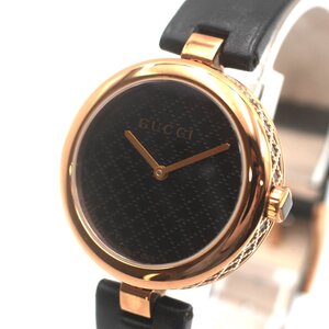 1円 稼働 極美品 GUCCI グッチ 141.4 ディアマンティッシマ QZ クオーツ 黒文字盤 SS 革 腕時計 ボーイズ ラウンド ブランド 1018020241119