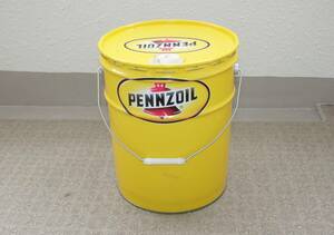 希少黄色ペンズオイル空きペール缶 PENNZOIL　椅子インテリアなどに 空きオイル缶　２０L缶　ペンゾイル