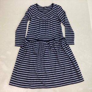 ■tricot COMME des GARCONS トリココムデギャルソン ウール混ジャージーワンピース 長袖 ボーダー レディース サイズS 黒xグレー/0.44kg■