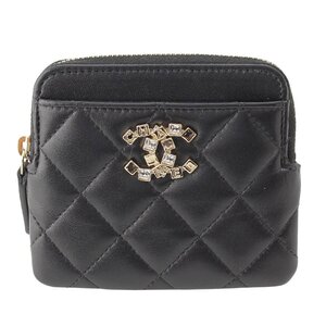 【シャネル】Chanel　24P ラムスキン フラグメントケース コイン カード 小銭入れ ココマーク ブラック 【中古】【正規品保証】215224