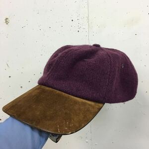 (k) EMS レザー&ウール USA製 キャップ 帽子 紫 パープル 