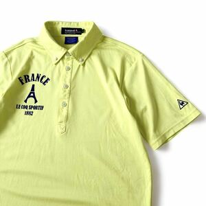 良品 le coq sportif GOLF ルコック 吸汗速乾 軽量 フロッキープリント ボタンダウン ポロシャツ L 半袖 ロゴ メンズ 春夏 トップス ゴルフ