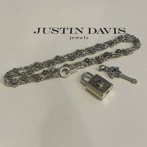 新品◆JUSTIN DAVIS◆ROCK&KEY PENDANT＋BOHEMIAN CHAIN◆南京錠ネックレス◆定価119,900円◆SPJ118,SNJ210◆