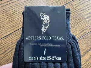 [未使用] Western polo Texas メンズ ソックス 黒 1足 25cm 26cm 27cm 新品 紳士 ブラック ウエスタンポロテキサス ロゴ ※簡易包装
