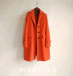 超高級 希少 Maxmara 本場イタリア製 一級品モダンチェスターコート MARELLA おしゃれオレンジ系カラー マレーラ マックスマーラ