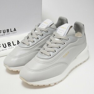 MG3718*《未使用》FURLA フルラ*37(24cm相当)*2022年購入*NUVOLA LACE-UP SNEAKER*レザースニーカー*レースアップシューズ*グレー