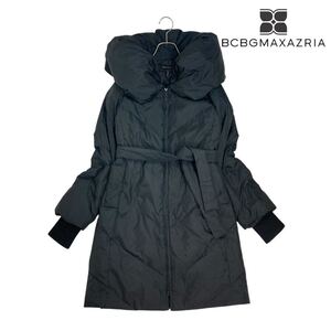 11T328☆ BCBGMAXAZRIA BCBGマックスアズリア ブラック スタンドカラー ロング丈 ダウンコート アウター 秋冬 防寒 レディースXXS