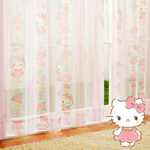 レースカーテン 2枚組 100×133cm キティ 花柄 レース ピンク 洗える 外から見えにくい サンリオ 子ども部屋 腰高窓