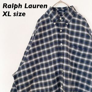 アメリカ製　ラルフローレン　長袖シャツ　ボタンダウン　チェック　カラーポニー　USA製　Ralph Lauren BDシャツ　ユニセックス　XLサイズ