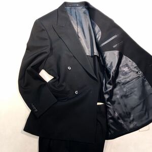 新品【サイズA4 S★高級礼服】4Bダブルスーツ 喪服 ブラックフォーマル 背抜き ノーベンツ 2タック 冠婚葬祭 アジャスター付き メンズ 背広