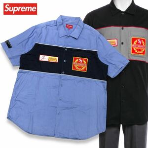 正規品 Supreme シュプリーム 14SS Supreme Pit Crew Shirt 半袖コットン レーシング ロゴ トップス ワークシャツ XL ブルー系