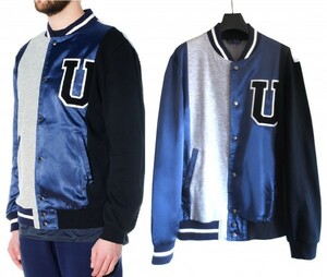 15S/S UNIFORM EXPERIMENT RECONSTRUCTION STADIUM JACKET 2 サテン スウェット スタジャン UE ユニフォームエクスペリメント ブルー