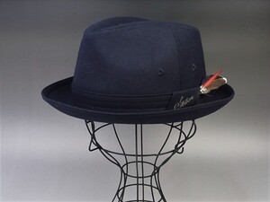 ◆美品◆ROYAL STETSON/ステットソン◆フラノ中折れ帽◆SE123-19A00◆ネイビー◆58cm◆羽飾り付（取り外し可能）◆