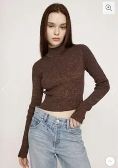 スライSHINY CROPPED KNIT TOPS ラメニット　ブラウン　美品