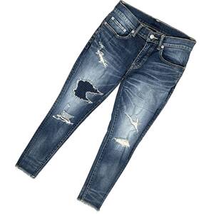 定価5.8万 AKM STRETCH CRASH 9oz DENIM PANTS XSサイズ ブルー ストレッチデニムパンツ ジュンハシモト wjk