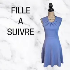 【FILLE A SUIVRE】ノースリーブストレッチワンピース　レース　ブルー