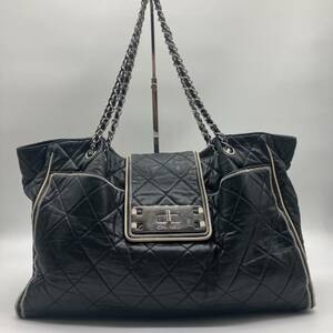 希少 美品 CHANEL シャネル 2.55 チェーントートバッグ チェーンショルダー マトラッセ カーフスキン ブラック シルバー金具