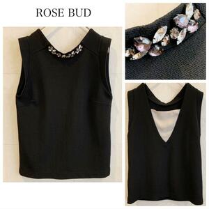 ROSE BUD ローズバッド ビジュー付き 黒タンクトップカットソー　KA63