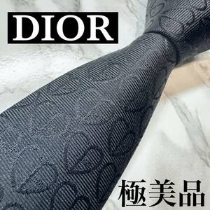 未使用級 現行タグ 激レア DIOR ネクタイ シルク100% CDハート CDプレート ナロータイ ブランドロゴ 刺繍 ブラック