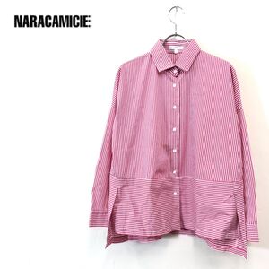 1O2387-F-N◆ NARA CAMICIE ナラカミーチェ 長袖シャツ ブラウス ストライプ 柄 トップス ◆ size1 コットン レッド 古着 レディース