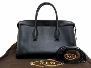 ■極美品■ TODS トッズ ANW BAULETTO レザー 2WAY ハンドバッグ トートバッグ ショルダー レディース ブラック系 AT3529