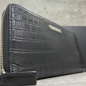 【極美品/付属品完品】 SAINT LAURENT サンローラン クロコ メンズ ビジネス 長財布 ラウンドファスナー オーガナイザー レザー 本革 黒