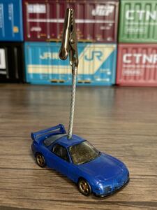 訳あり◎マツダ RX-7 青 メモスタンド◎オリジナル加工品 メモクリップ 車雑貨 文具 ハンドメイド MAZDA