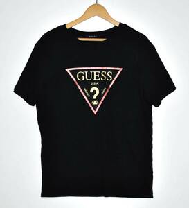 即決【GUESS】ゲス 半袖 トライアングルロゴ Tシャツ 黒 L 古着