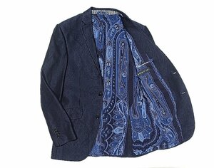 15SS 定価25万 極美品 ETRO エトロ シャドーボタニカルペイズリー柄 コットンシルクジャージー テーラード ジャケット ネイビー メンズ 44