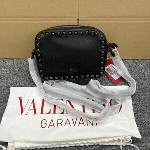 417◎1円スタート◎【美品】VALENTINO GARAVANI ヴァレンティノ ガラヴァーニ ロック スタッズ ショルダーバッグ 斜めがけ 黒 【149521】