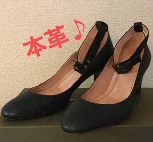 1度使用美品♪ 本革 太ヒール アンクルストラップパンプス