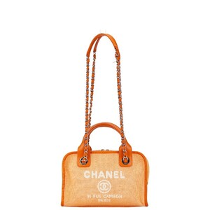 シャネル ココマーク ロゴ ドーヴィル ハンドバッグ ショルダーバッグ 2WAY オレンジ キャンバス レザー レディース CHANEL 【中古】